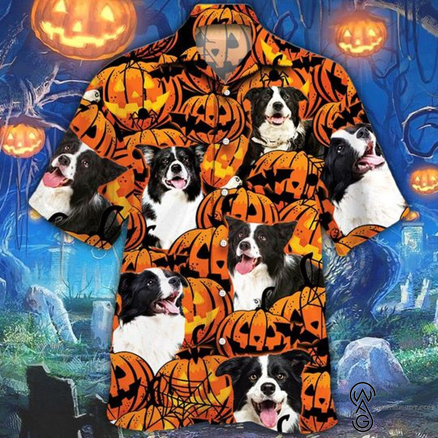 [Top Trending] Border Collie Dog Lover Pumpkins Halloween Casual Summer Beach Full Printing Hawaiian Shirt